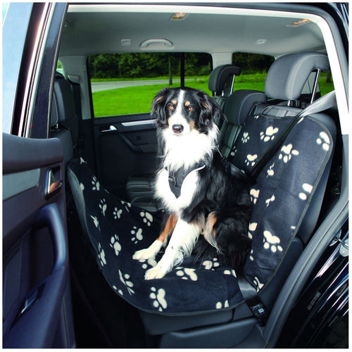 Trixie - dog blanket - car back seat - paw print - nylon fleece - black beige - 145x65 cm-0